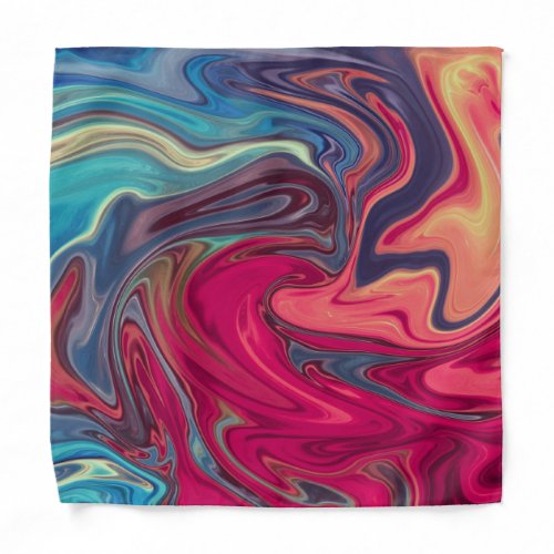 Modern Abstract Blue and Red Liquid Marble Artwork Bandana