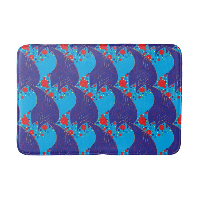 Modern abstract BLUE and red Rainbow drops pattern Bathroom Mat (Front)