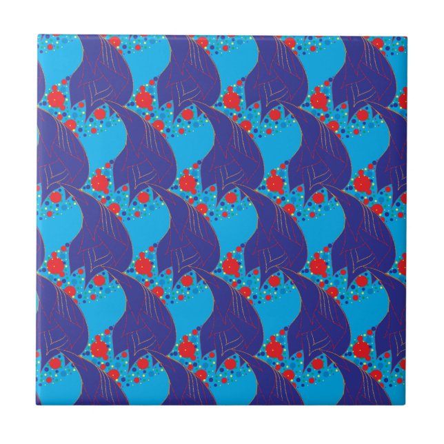 Modern abstract BLUE and red Rainbow drops pattern Ceramic Tile (Front)