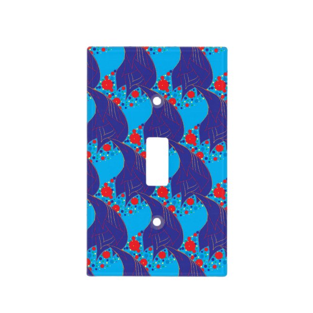 Modern abstract BLUE and red Rainbow drops pattern Light Switch Cover (Front)
