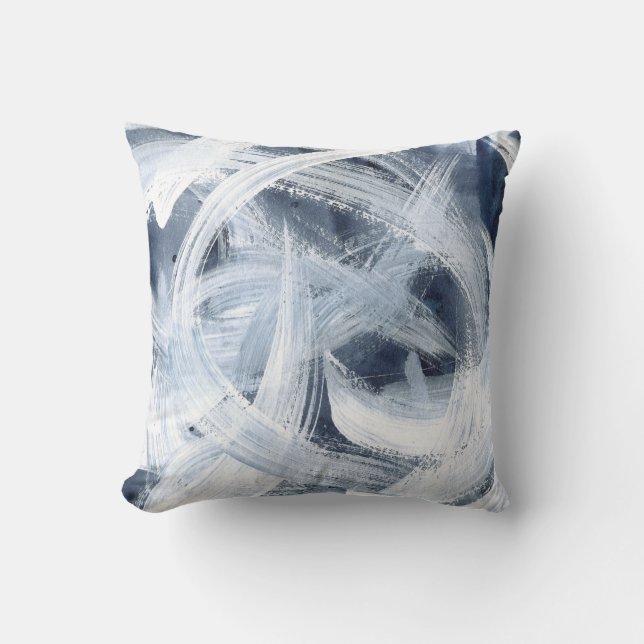 Modern Abstract Blue And White Painterly Throw Pillow (Front)