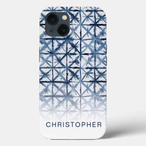 Modern Abstract Blue and White Shibori Pattern iPhone 13 Case