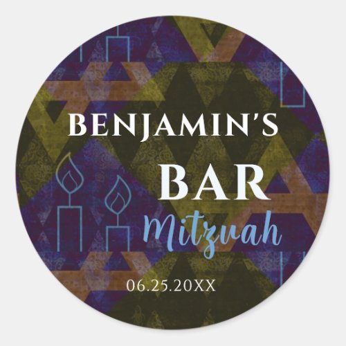 Modern Abstract Blue Bar Mitzvah Bold  Classic Round Sticker