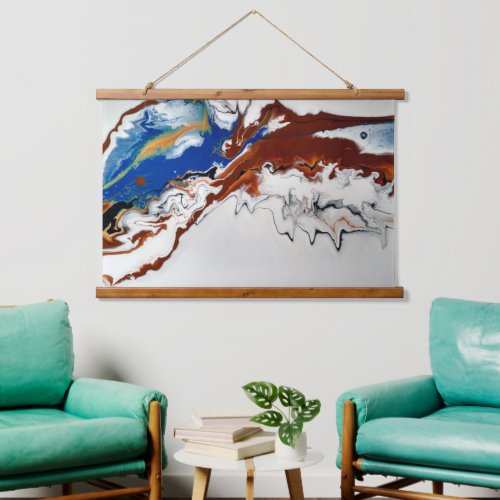 Modern Abstract Blue Brown Fluid Art  Hanging Tapestry