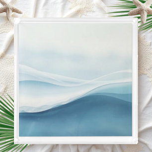 Modern Abstract Blue Calm Serene Waves Acrylic Tray
