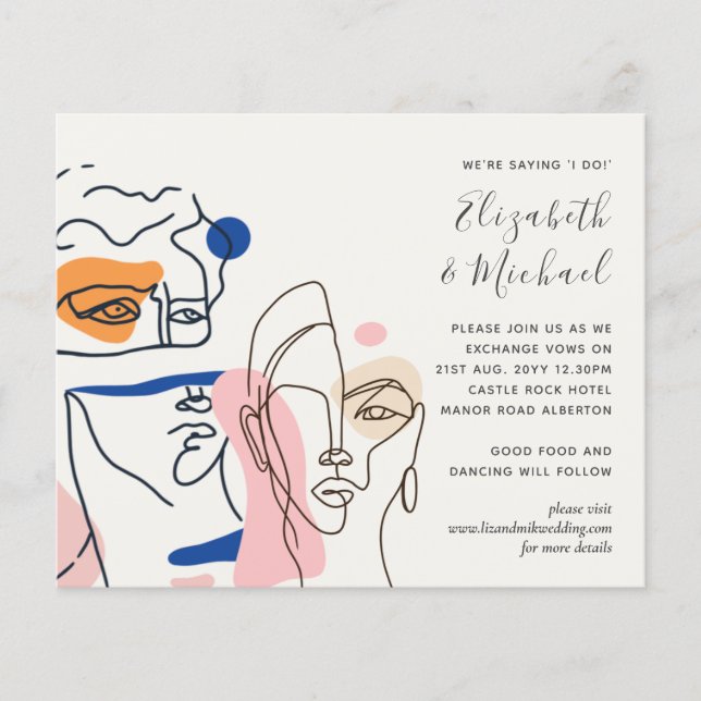 Modern Abstract Blue Coral Wedding Invites (Front)