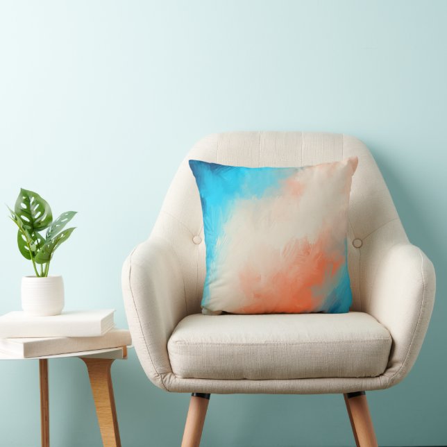Modern Abstract Blue Cream Orange Pattern Throw Pillow (Chair)