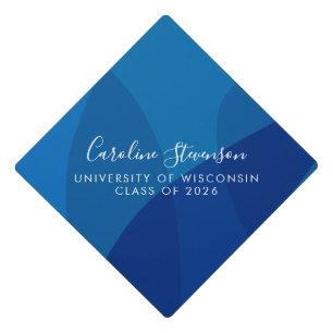 Modern Abstract Blue Custom Graduation Cap Topper