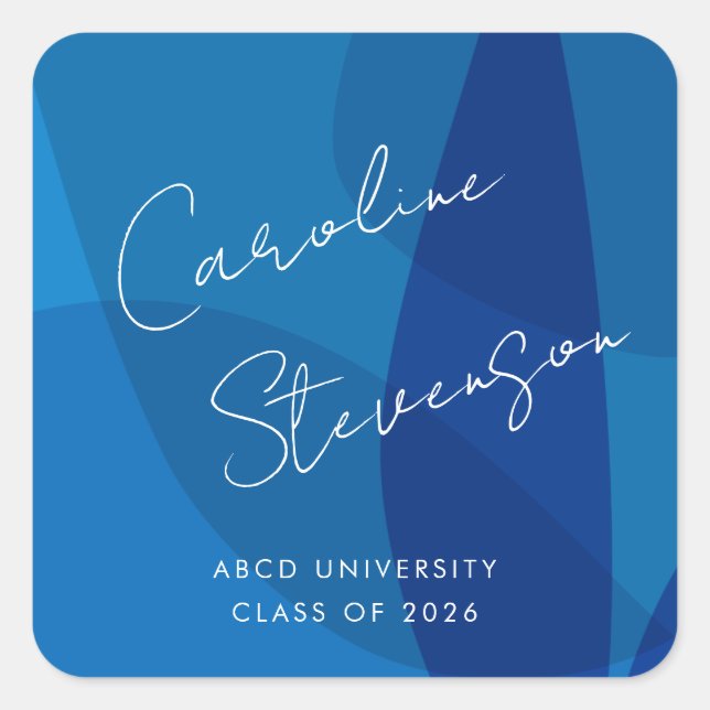 Modern Abstract Blue Custom Graduation Square Sticker (Front)