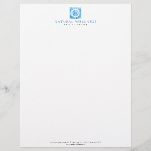 Modern Abstract Blue Floral Logo Wellness Letterhead