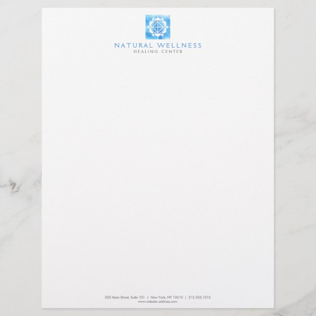 Modern Abstract Blue Floral Logo Wellness Letterhead (Front)