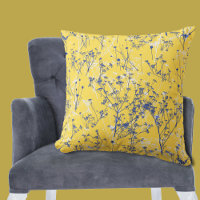 Modern Abstract Blue Flowers Mustard Yellow