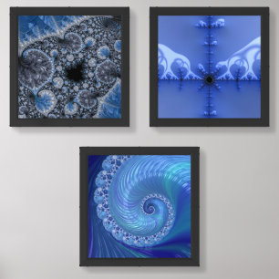 Modern Abstract Blue Fractal Wall Art Sets