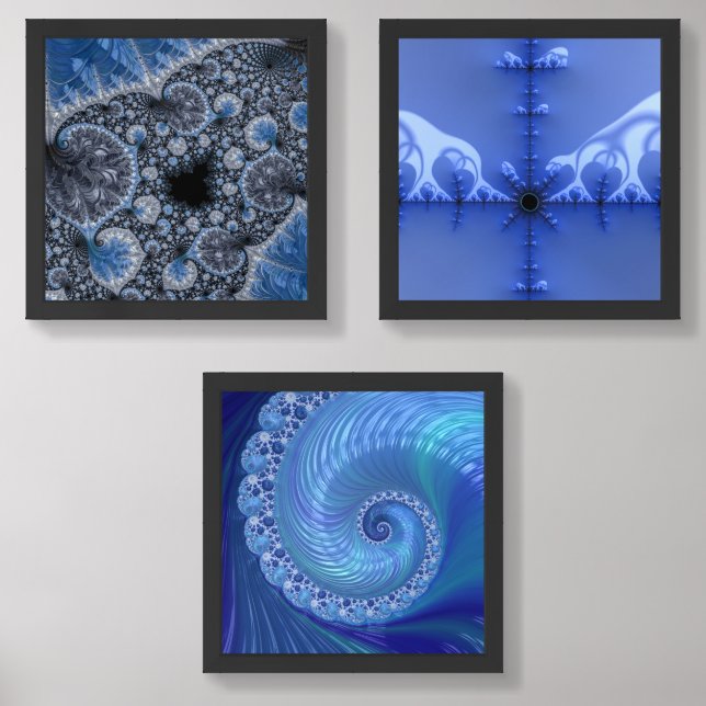 Modern Abstract Blue Fractal Wall Art Sets (Front)