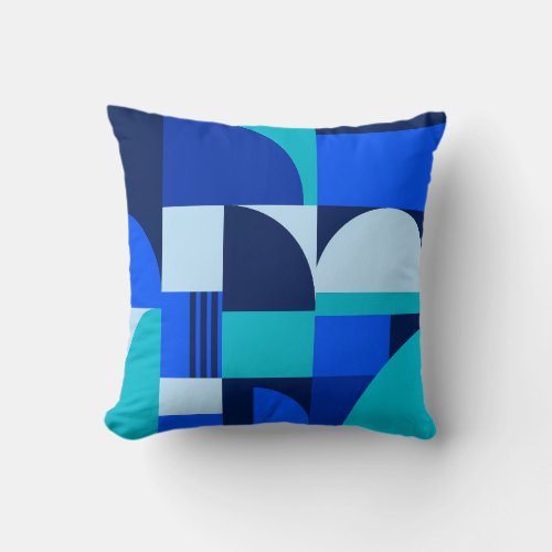 Modern Abstract Blue Geometric Shapes Pattern Throw Pillow