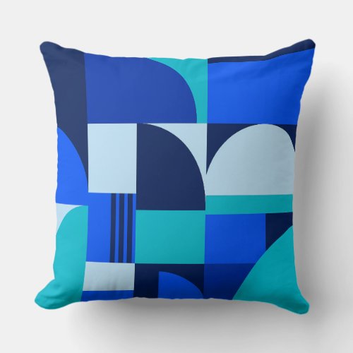 Modern Abstract Blue Geometric Shapes Pattern Throw Pillow