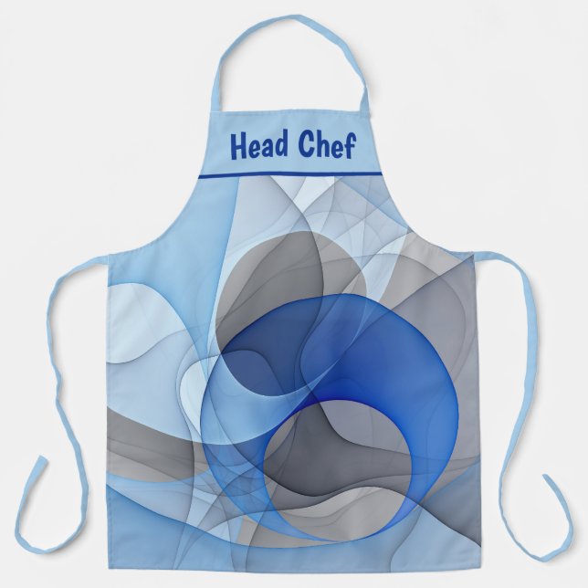 Modern Abstract Blue Gray Fractal Art Graphic Apron (Front)