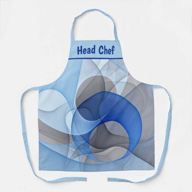 Modern Abstract Blue Gray Fractal Art Graphic Apron (Front)