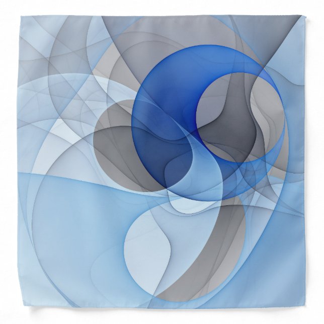 Modern Abstract Blue Gray Fractal Art Graphic Bandana (Front)