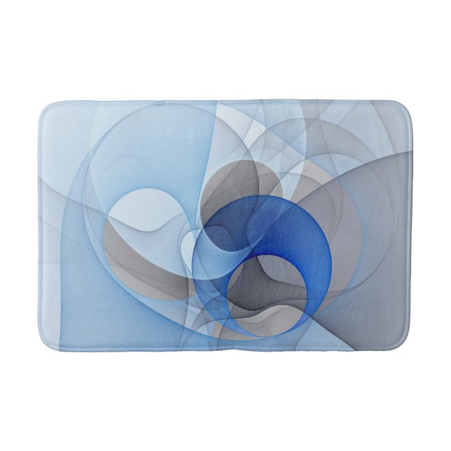 Modern Abstract Blue Gray Fractal Art Graphic Bath Mat (Front)