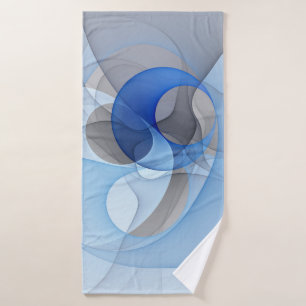 Modern Abstract Blue Gray Fractal Art Graphic Bath Towel