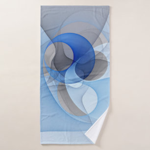 Modern Abstract Blue Gray Fractal Art Graphic Bath Towel