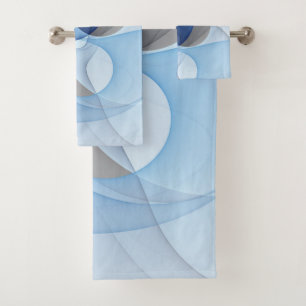 Modern Abstract Blue Gray Fractal Art Graphic Bath Towel Set