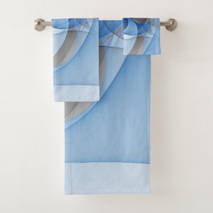 Modern Abstract Blue Gray Fractal Art Graphic Bath Towel Set