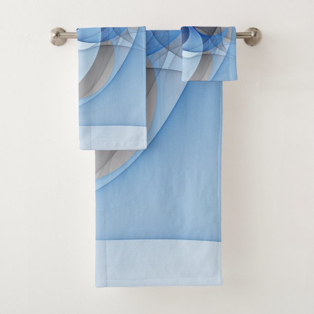 Modern Abstract Blue Gray Fractal Art Graphic Bath Towel Set (Insitu)