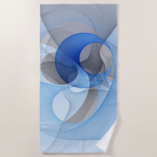 Modern Abstract Blue Gray Fractal Art Graphic Beach Towel