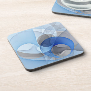 Modern Abstract Blue Gray Fractal Art Graphic Beverage Coaster