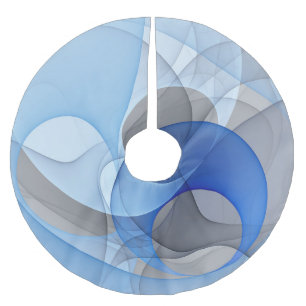 Modern Abstract Blue Gray Fractal Art Graphic Brushed Polyester Tree Skirt