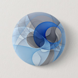 Modern Abstract Blue Gray Fractal Art Graphic Button