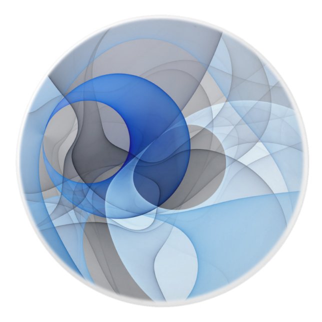 Modern Abstract Blue Gray Fractal Art Graphic Ceramic Knob (Front)