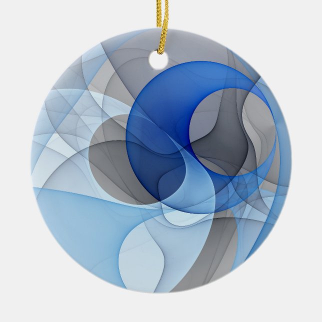 Modern Abstract Blue Gray Fractal Art Graphic Ceramic Ornament (Front)