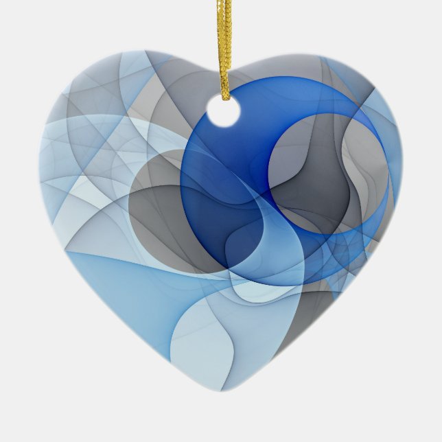 Modern Abstract Blue Gray Fractal Art Graphic Ceramic Ornament (Front)