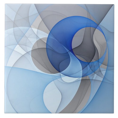 Modern Abstract Blue Gray Fractal Art Graphic Ceramic Tile