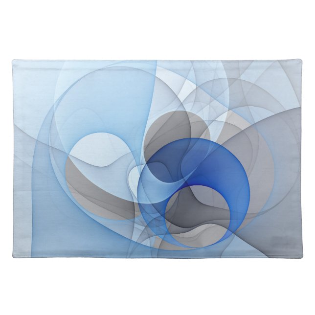 Modern Abstract Blue Gray Fractal Art Graphic Cloth Placemat (Front)