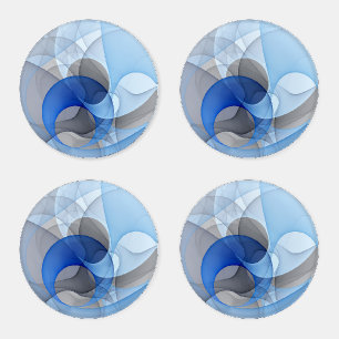 Modern Abstract Blue Gray Fractal Art Graphic Coaster Set