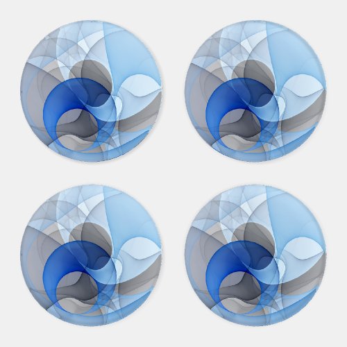 Modern Abstract Blue Gray Fractal Art Graphic Coaster Set