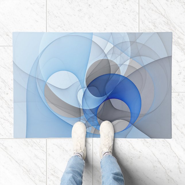 Modern Abstract Blue Gray Fractal Art Graphic Doormat (Indoor)