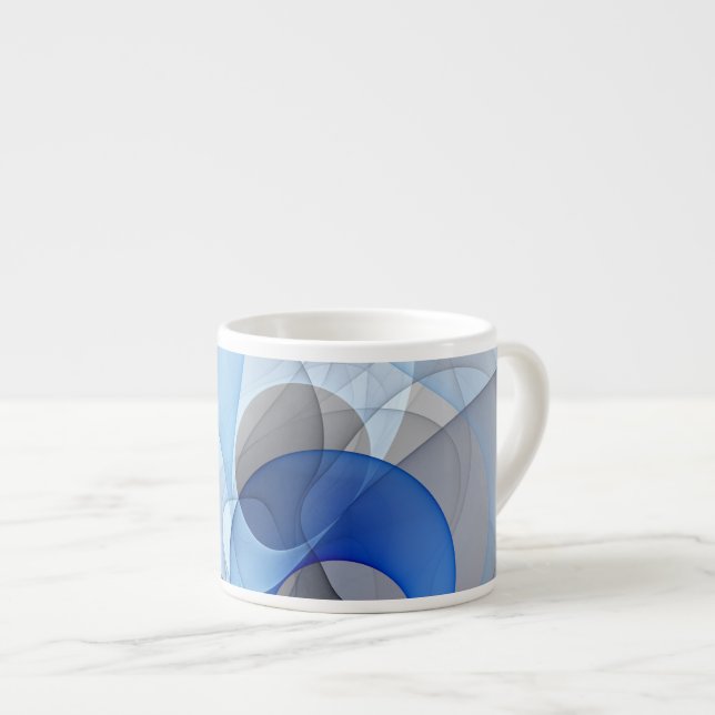 Modern Abstract Blue Gray Fractal Art Graphic Espresso Cup (Front Right)