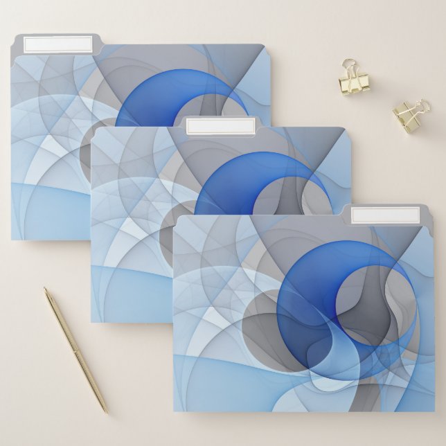 Modern Abstract Blue Gray Fractal Art Graphic File Folder (Set)