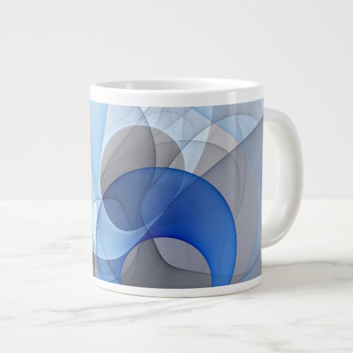 Modern Abstract Blue Gray Fractal Art Graphic Giant Coffee Mug