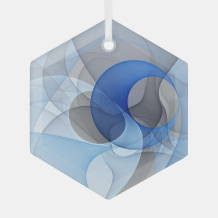 Modern Abstract Blue Gray Fractal Art Graphic Glass Ornament
