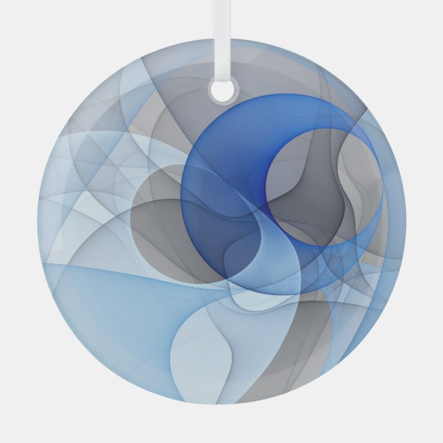 Modern Abstract Blue Gray Fractal Art Graphic Glass Ornament (Front)