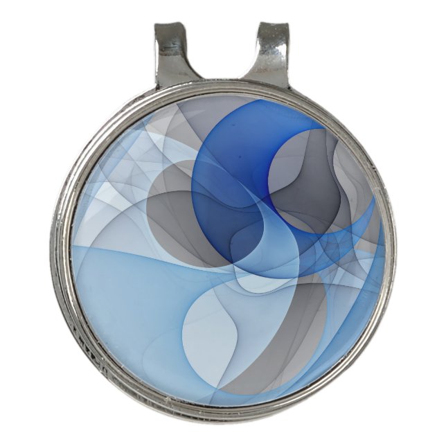 Modern Abstract Blue Gray Fractal Art Graphic Golf Hat Clip (Front)