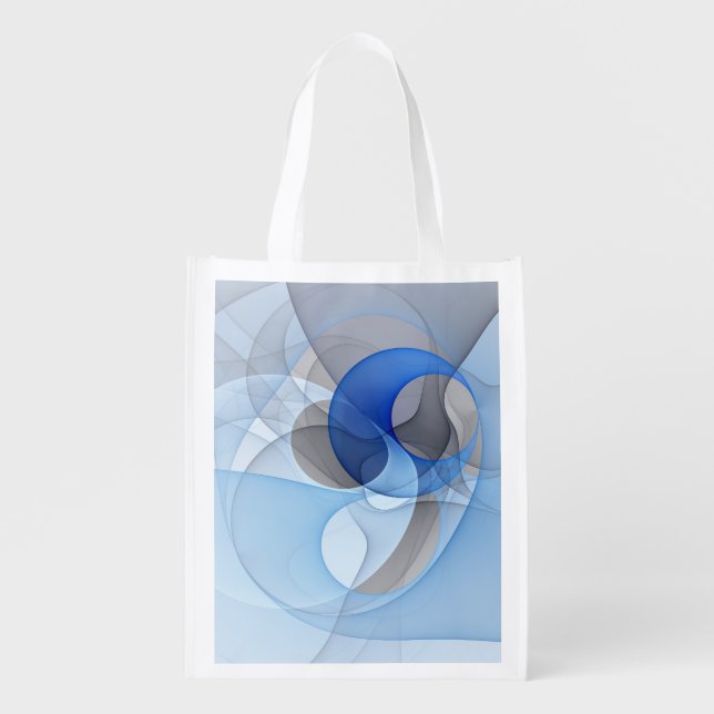 Modern Abstract Blue Gray Fractal Art Graphic Grocery Bag (Front)