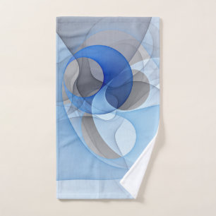 Modern Abstract Blue Gray Fractal Art Graphic Hand Towel