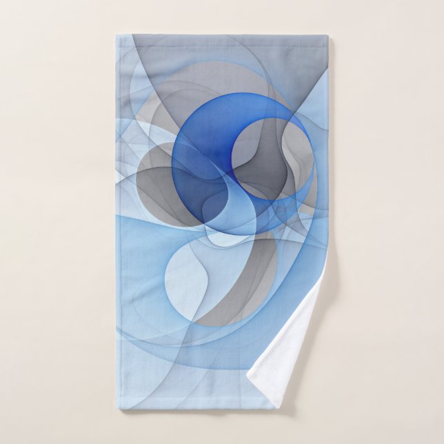 Modern Abstract Blue Gray Fractal Art Graphic Hand Towel (Hand Towel)